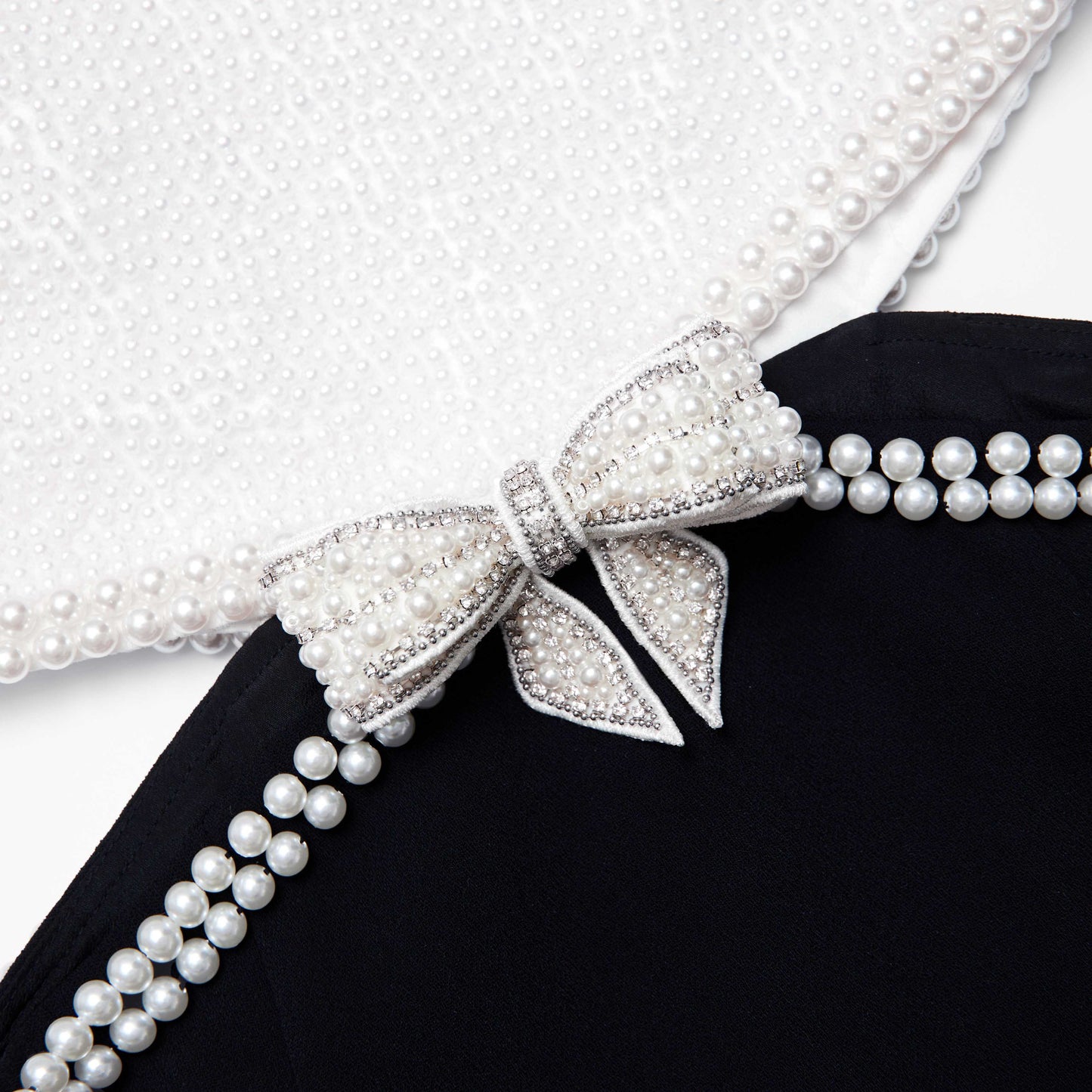 Siyah Beyaz Krep Uzun Elbise