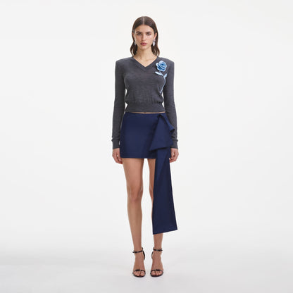 Kömür Mavisi Gül Hafif Kazak