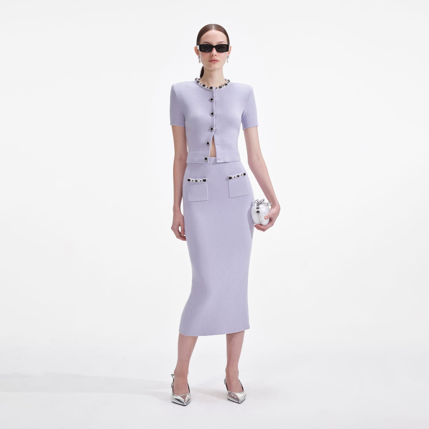 Leylak Süslemeli Örgü Midi Etek