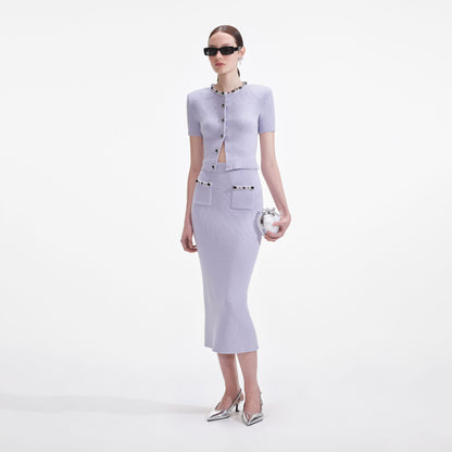 Leylak Süslemeli Örgü Midi Etek