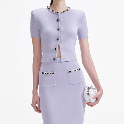 Leylak Süslemeli Örgü Midi Etek