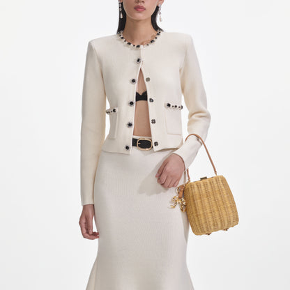 Krem Kloş Örgü Midi Etek