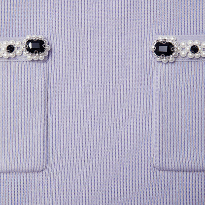 Leylak Süslemeli Örgü Midi Etek