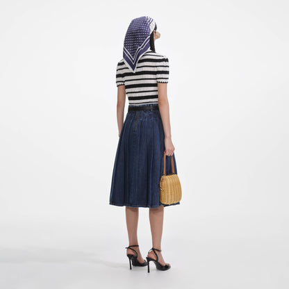 Krem Ve Siyah Çizgili Tığ İşi Üst