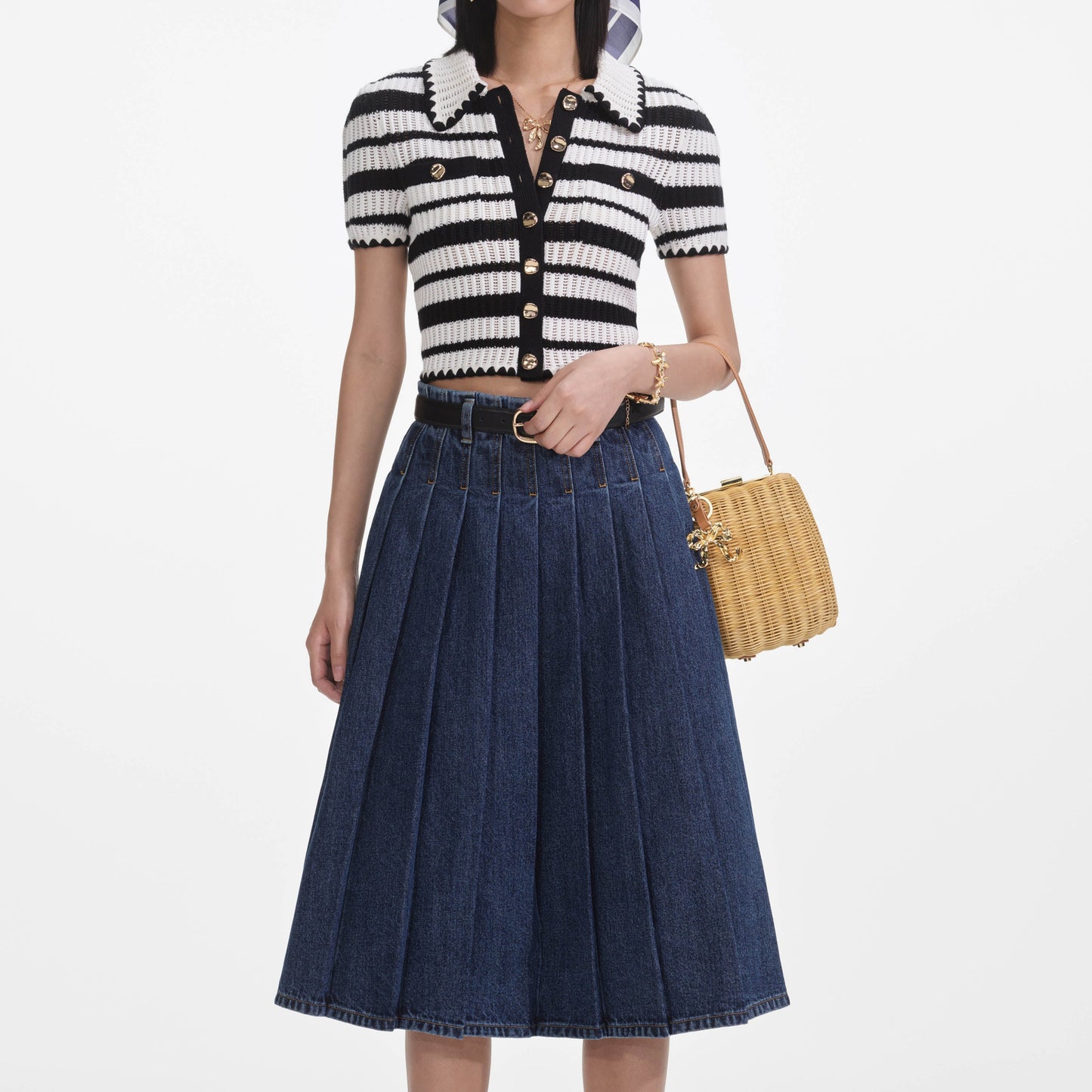 Krem Ve Siyah Çizgili Tığ İşi Üst