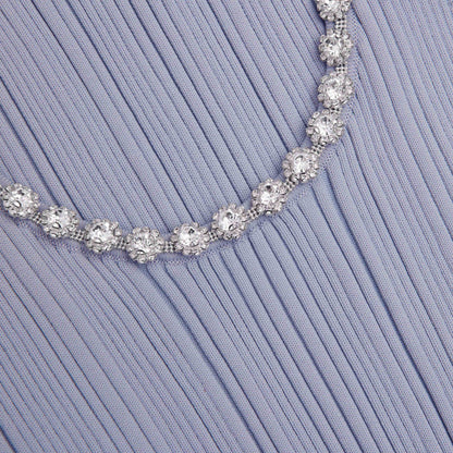 Mavi Ribanalı Örme Pırlanta Midi Elbise