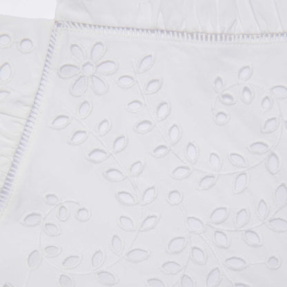 Beyaz Pamuklu İşlemeli Uzun Elbise