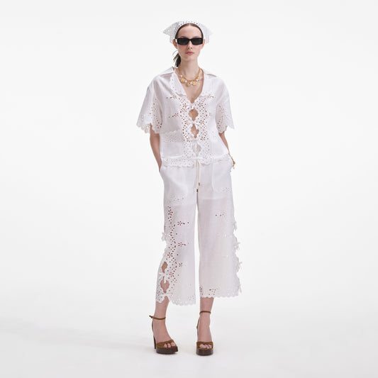 Krem Keten İşlemeli Gömlek