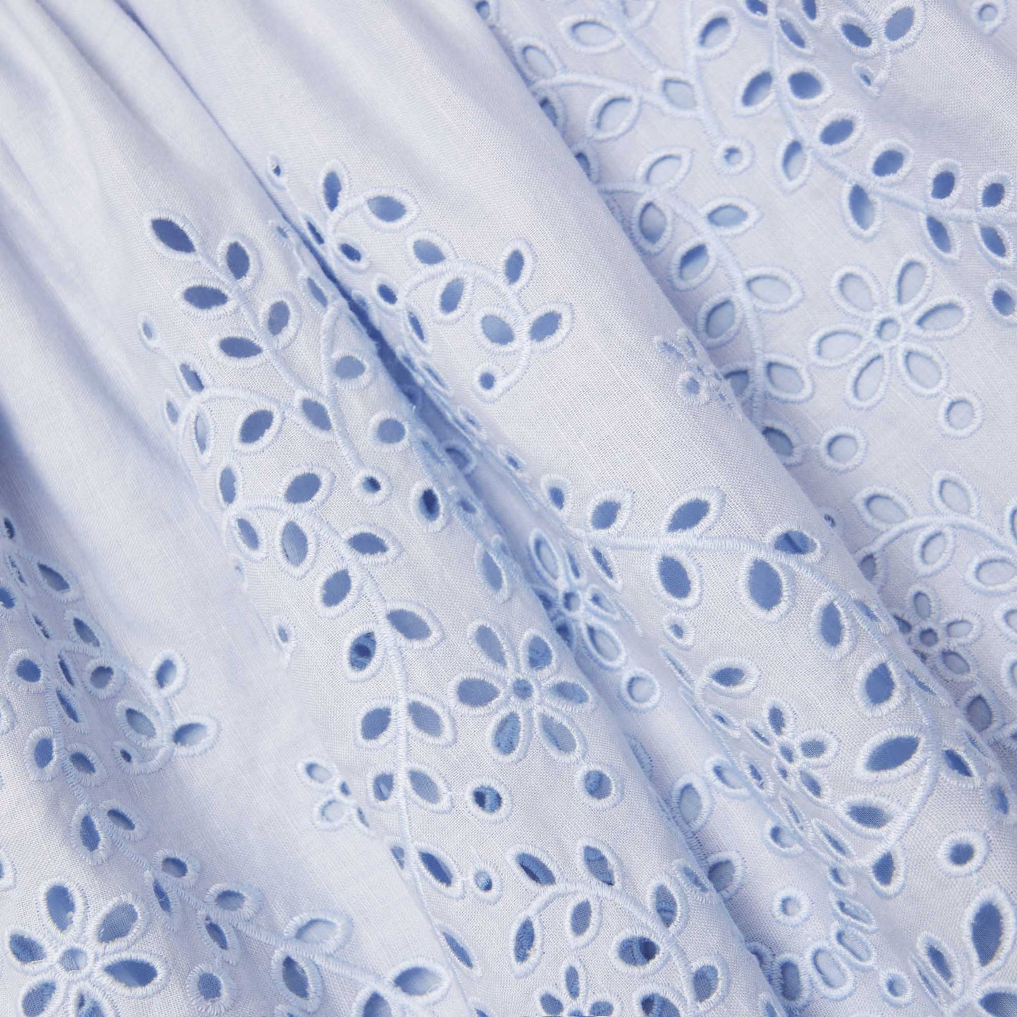 Mavi İşlemeli Keten Mini Elbise