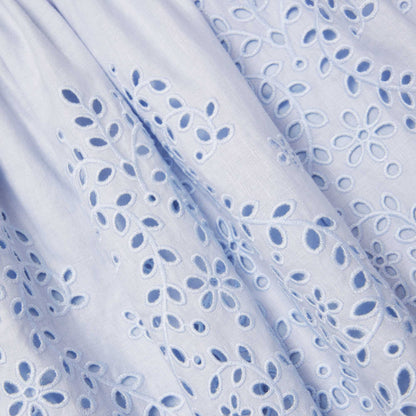 Mavi İşlemeli Keten Mini Elbise