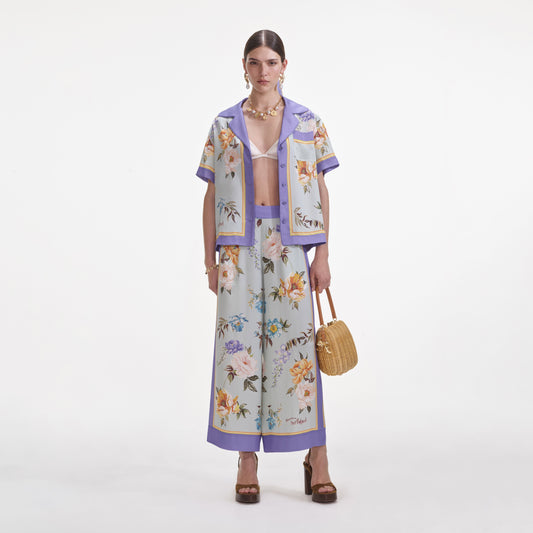 Mavi Çiçekli Viskon Pantolon