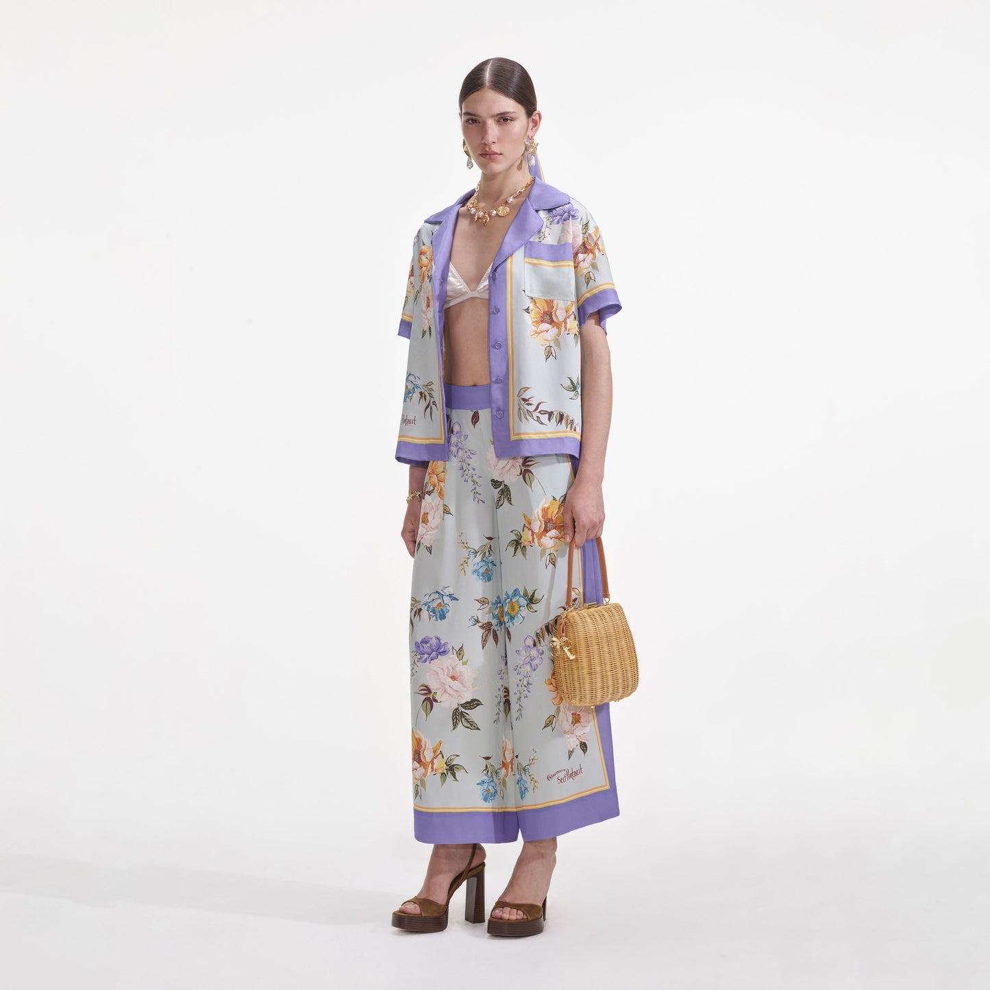 Mavi Çiçekli Viskon Gömlek