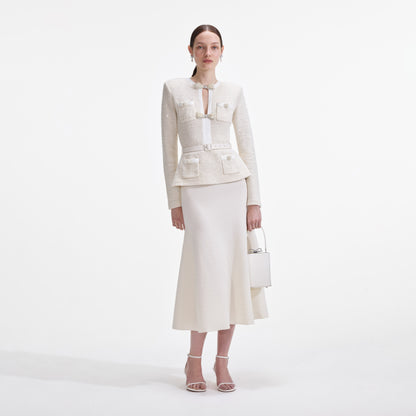 Krem Pullu Örgü Midi Elbise