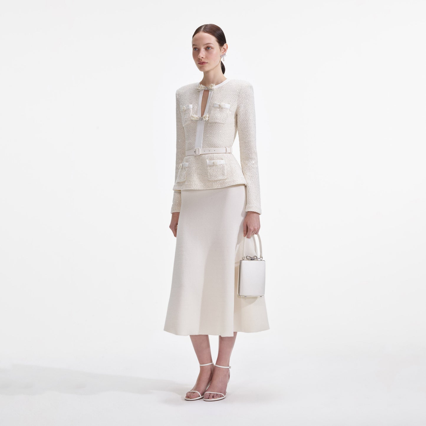 Krem Pullu Örgü Midi Elbise