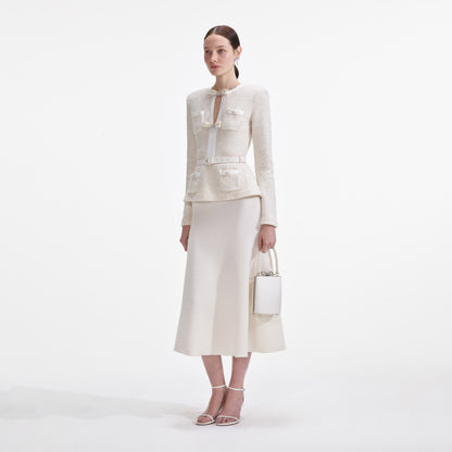 Krem Pullu Örgü Midi Elbise