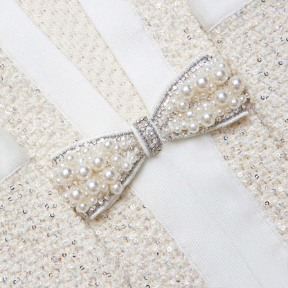 Krem Pullu Örgü Midi Elbise