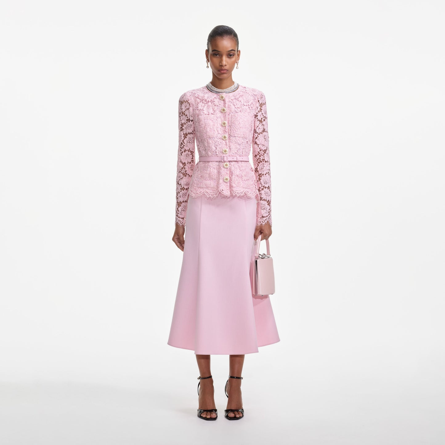 Pembe Dantel Midi Elbise