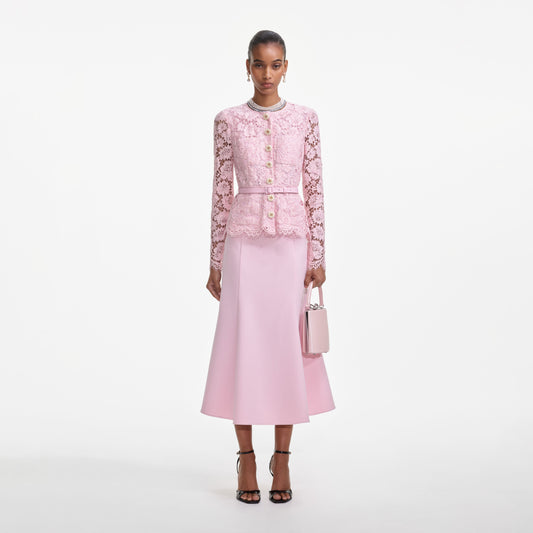 Pembe Dantel Midi Elbise