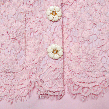 Pembe Dantel Midi Elbise