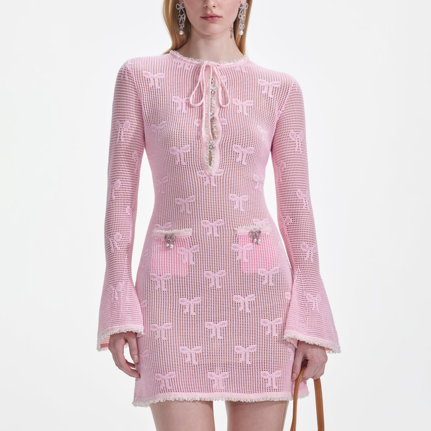 Pembe Fiyonklu Tığ İşi Mini Elbise