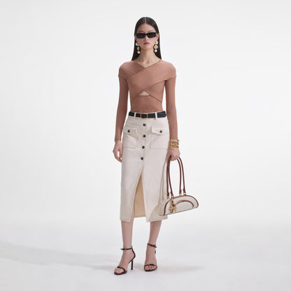 Bej Ribanalı Örgü Üst