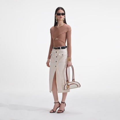 Bej Ribanalı Örgü Üst