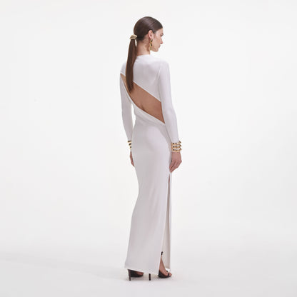 Beyaz Jersey Büzgülü Midi Elbise