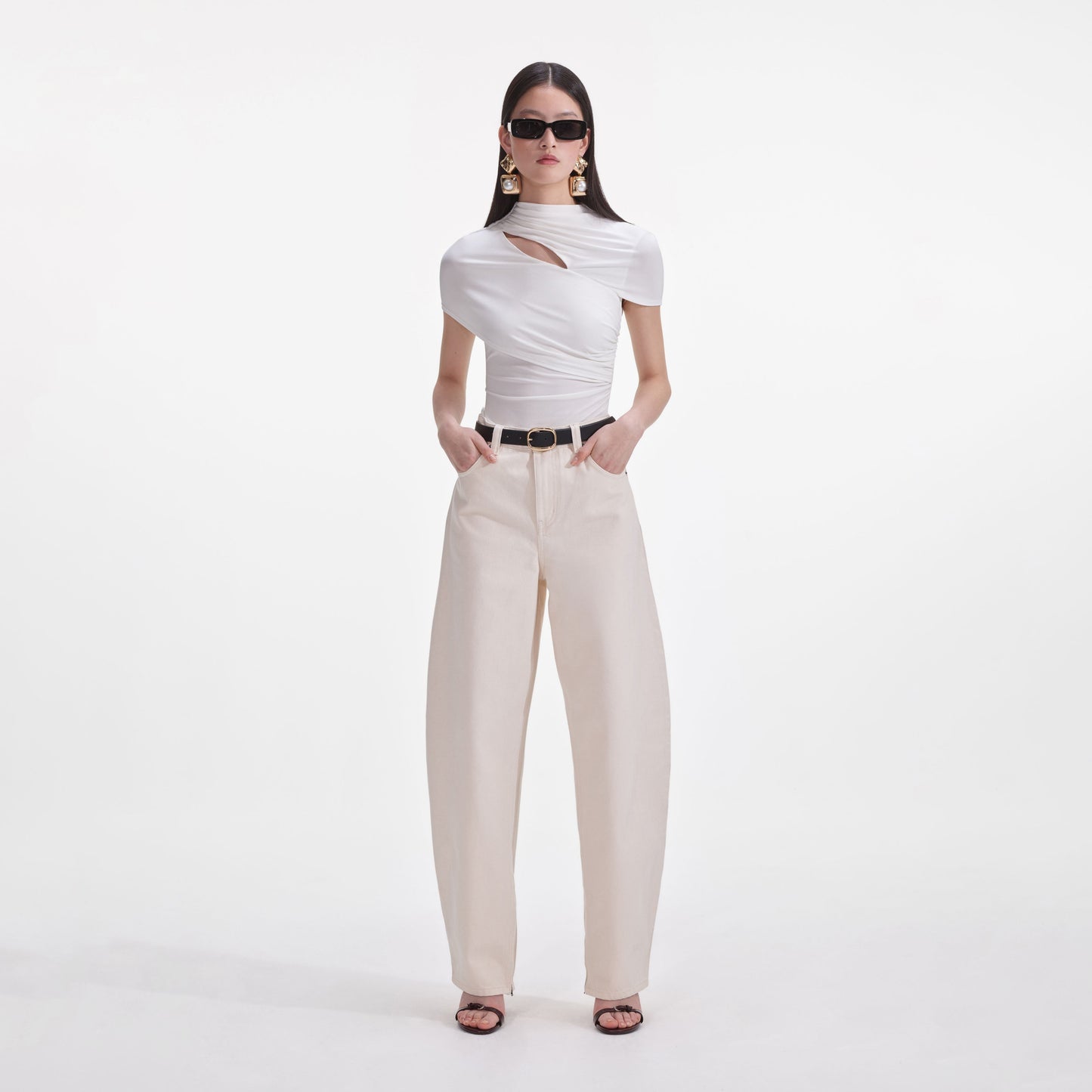 Krem Jersey Toparlanmış Üst