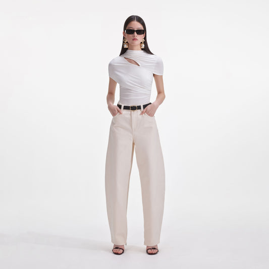 Krem Jersey Toparlanmış Üst