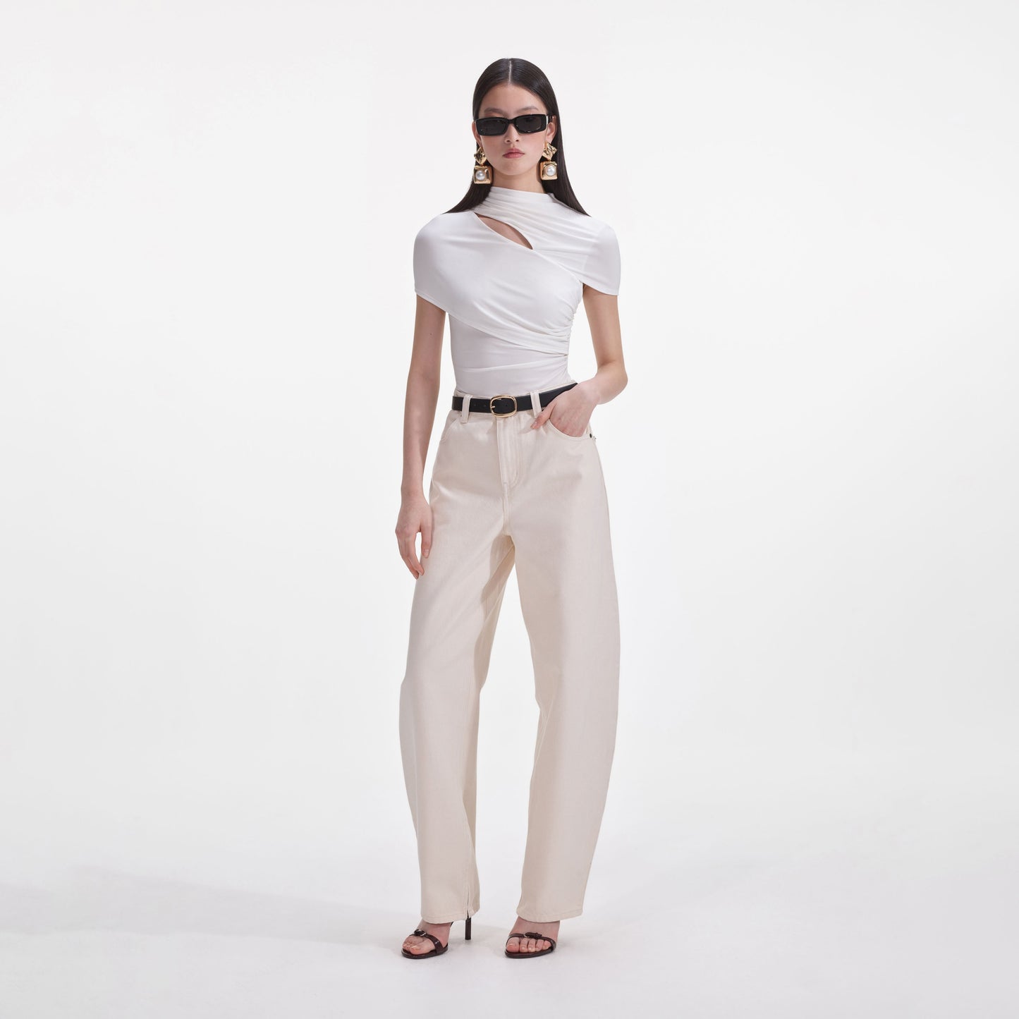 Krem Jersey Toparlanmış Üst