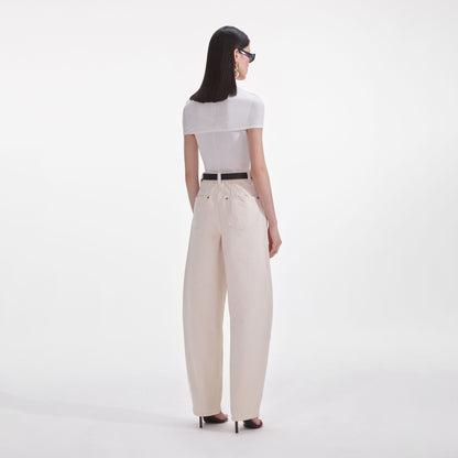 Krem Jersey Toparlanmış Üst