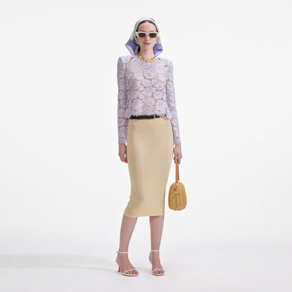 Sarı Viskon Örgü Midi Etek