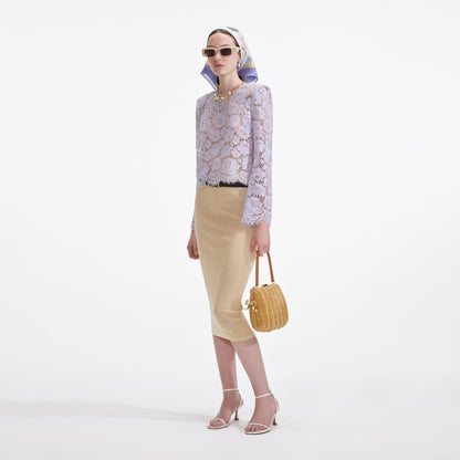 Sarı Viskon Örgü Midi Etek