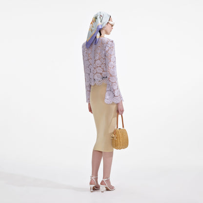 Sarı Viskon Örgü Midi Etek