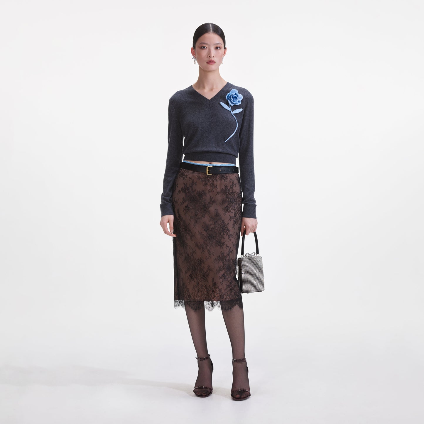 Siyah Dantel Midi Etek