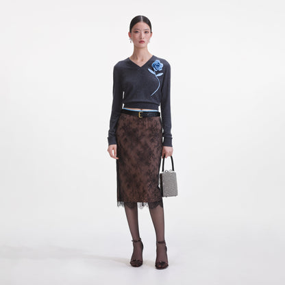 Siyah Dantel Midi Etek