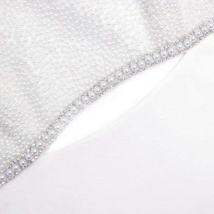 Beyaz Krep İnci Fiyonklu Mini Elbise