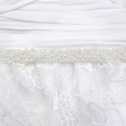 Beyaz Organze Fiyonklu Mini Elbise