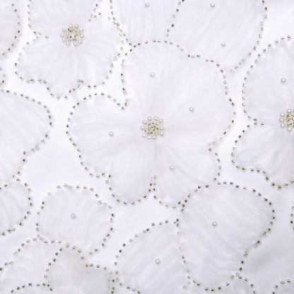 Beyaz Tül Saten Fiyonklu Mini Elbise