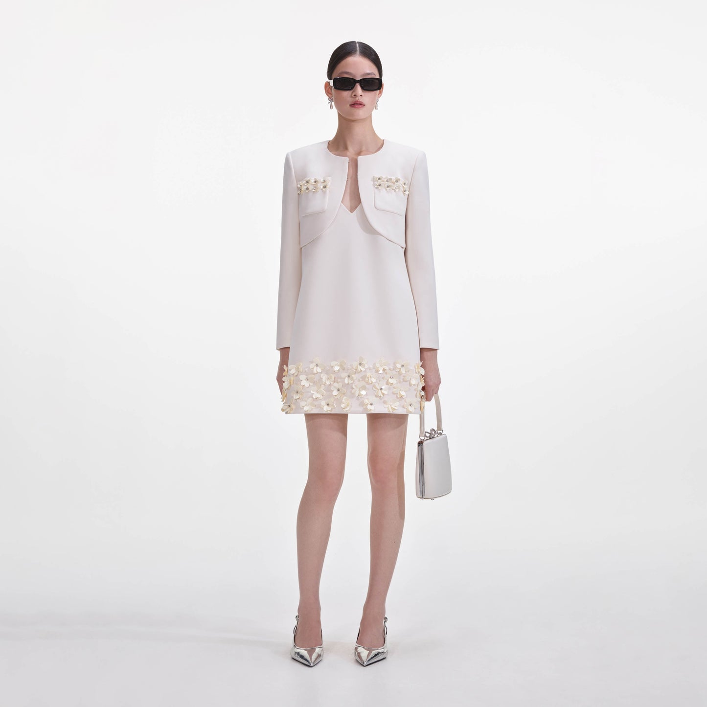 Krem Krep 3D Pullu Ceket