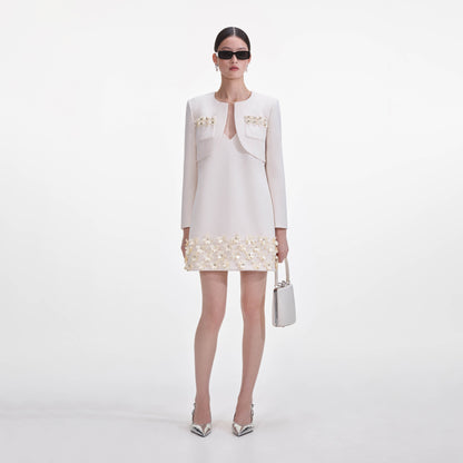 Krem Krep 3D Pullu Ceket