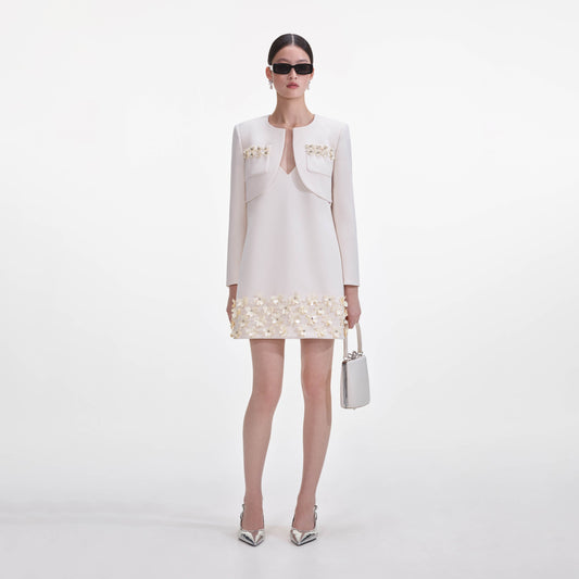 Krem Krep 3D Pullu Ceket