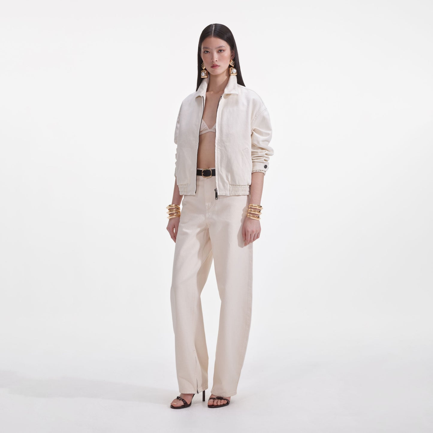 Krem Hafif Kot Ceket