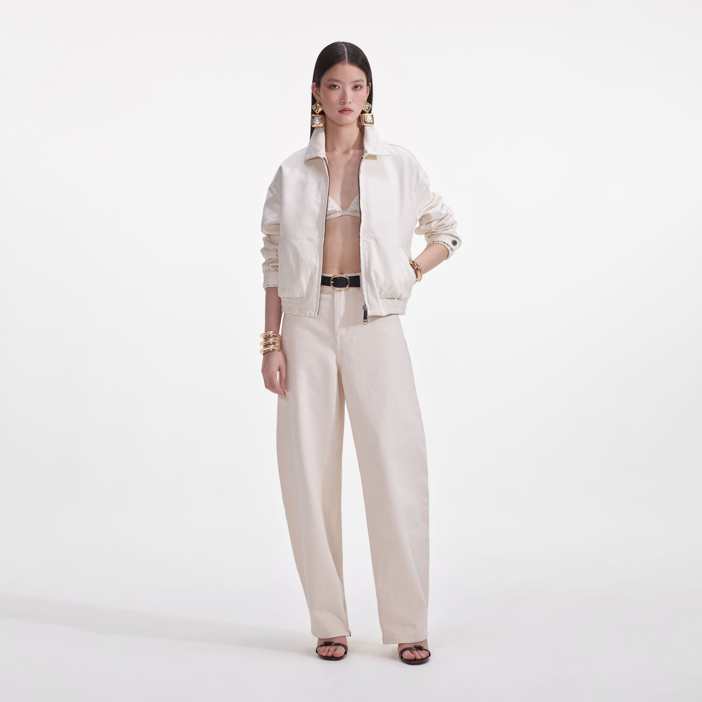 Krem Hafif Kot Ceket