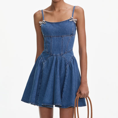 Hafif Kot Kloş Mini Elbise