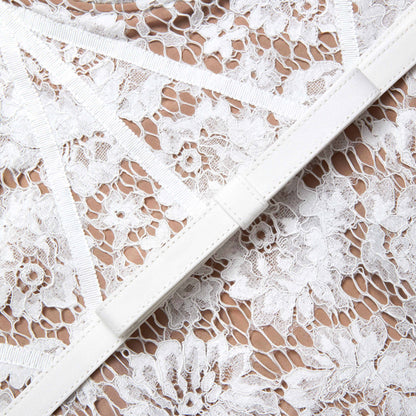 Beyaz İnce Dantel Midi Elbise