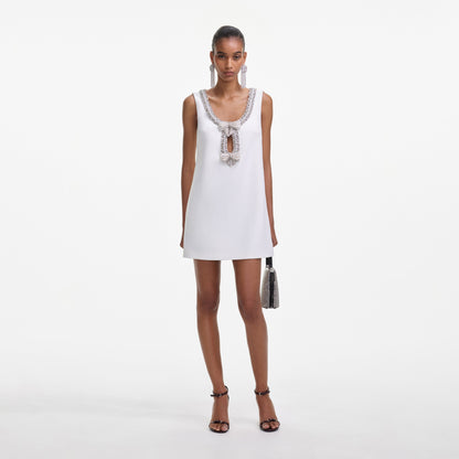 Beyaz Bonded Krep Mini Elbise