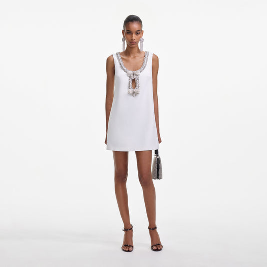 Beyaz Bonded Krep Mini Elbise