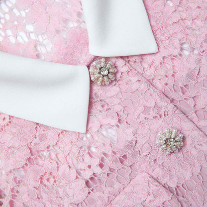 Pembe Dantel Yaka Mini Elbise