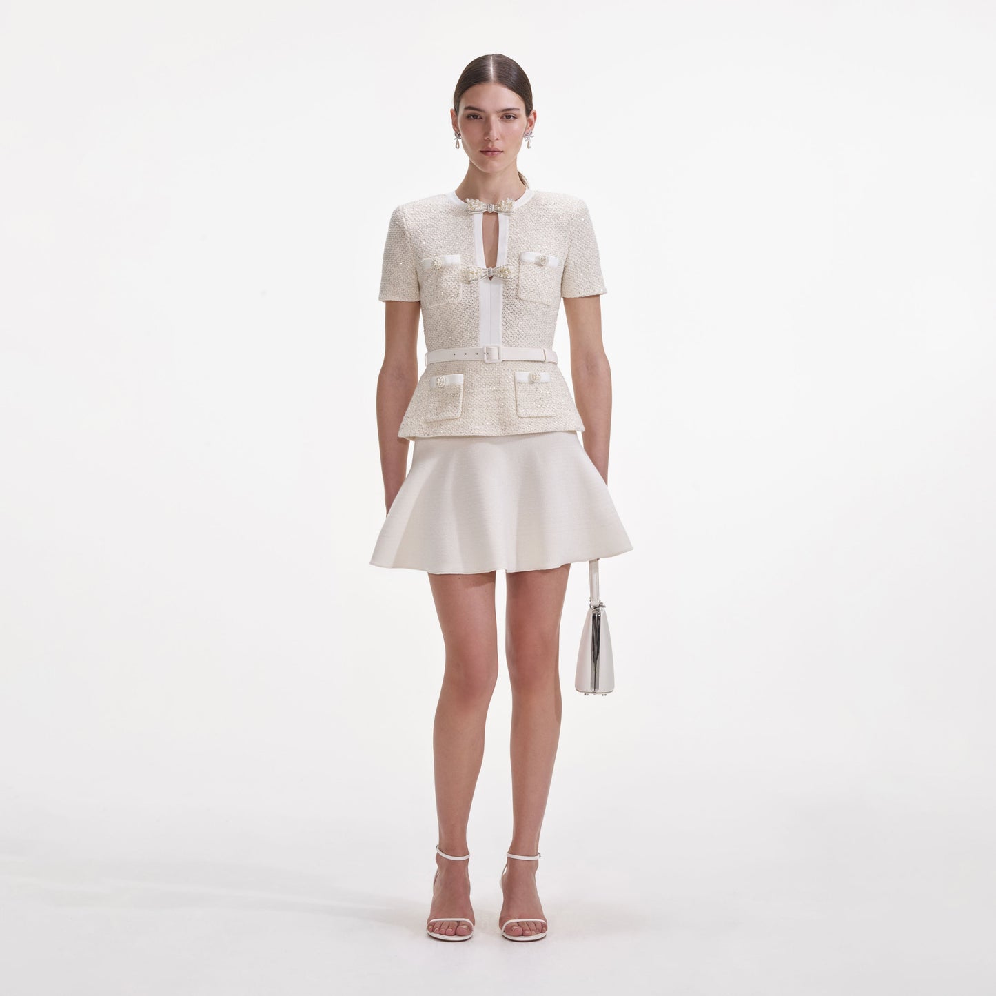 Krem Pullu Örgü Mini Elbise